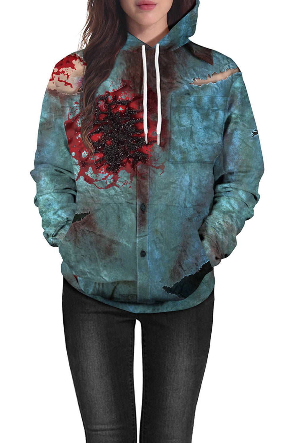 Women 3D Zombie Print Loose Halloween Hoodie