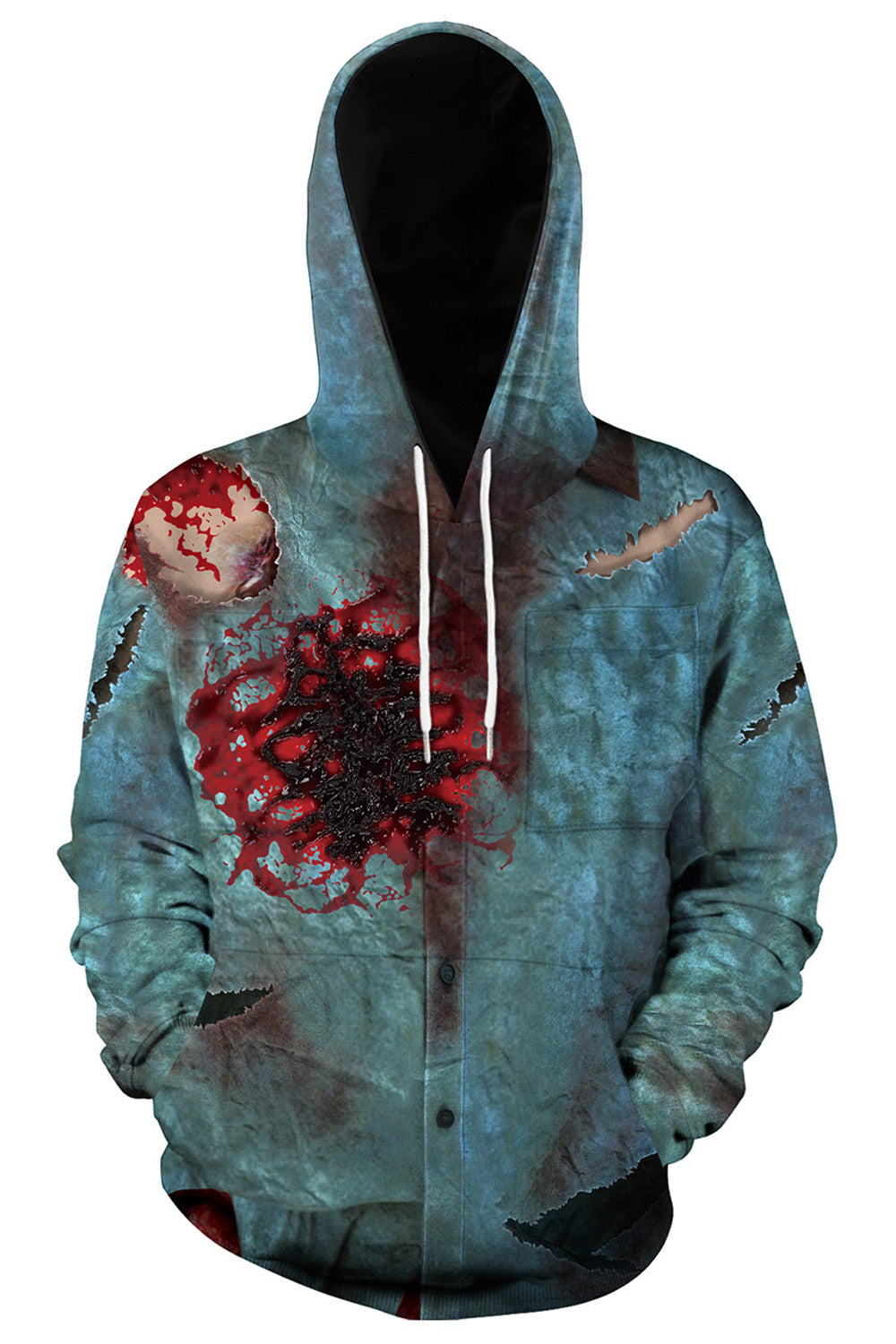 Women 3D Zombie Print Loose Halloween Hoodie
