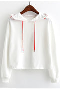 Women Awesome Solid Colored Short Fsahion Easy Long Sleeve Pullover Winter Casual Hoodie