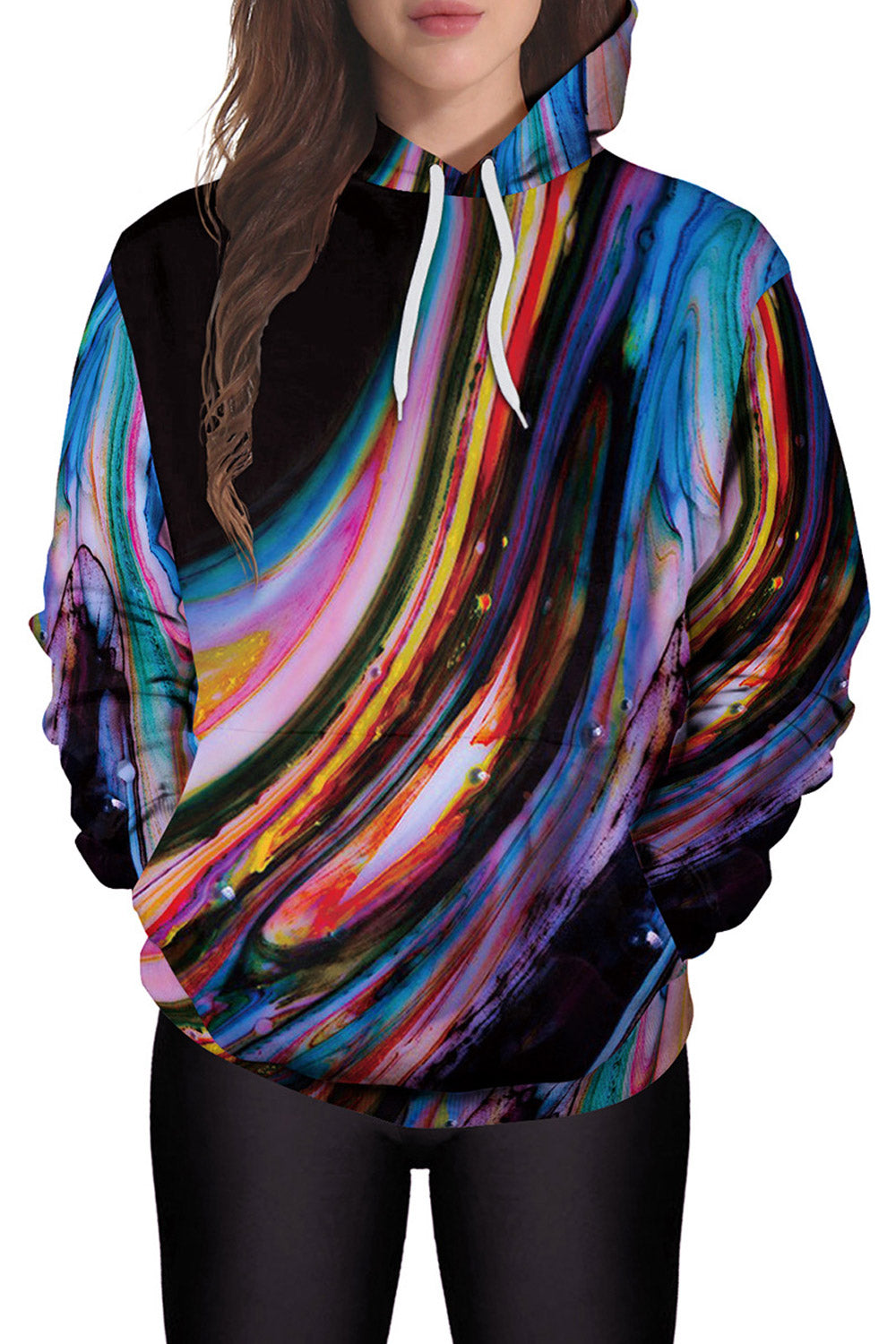 Women Multi Colored 3D Print Warm Hoodie