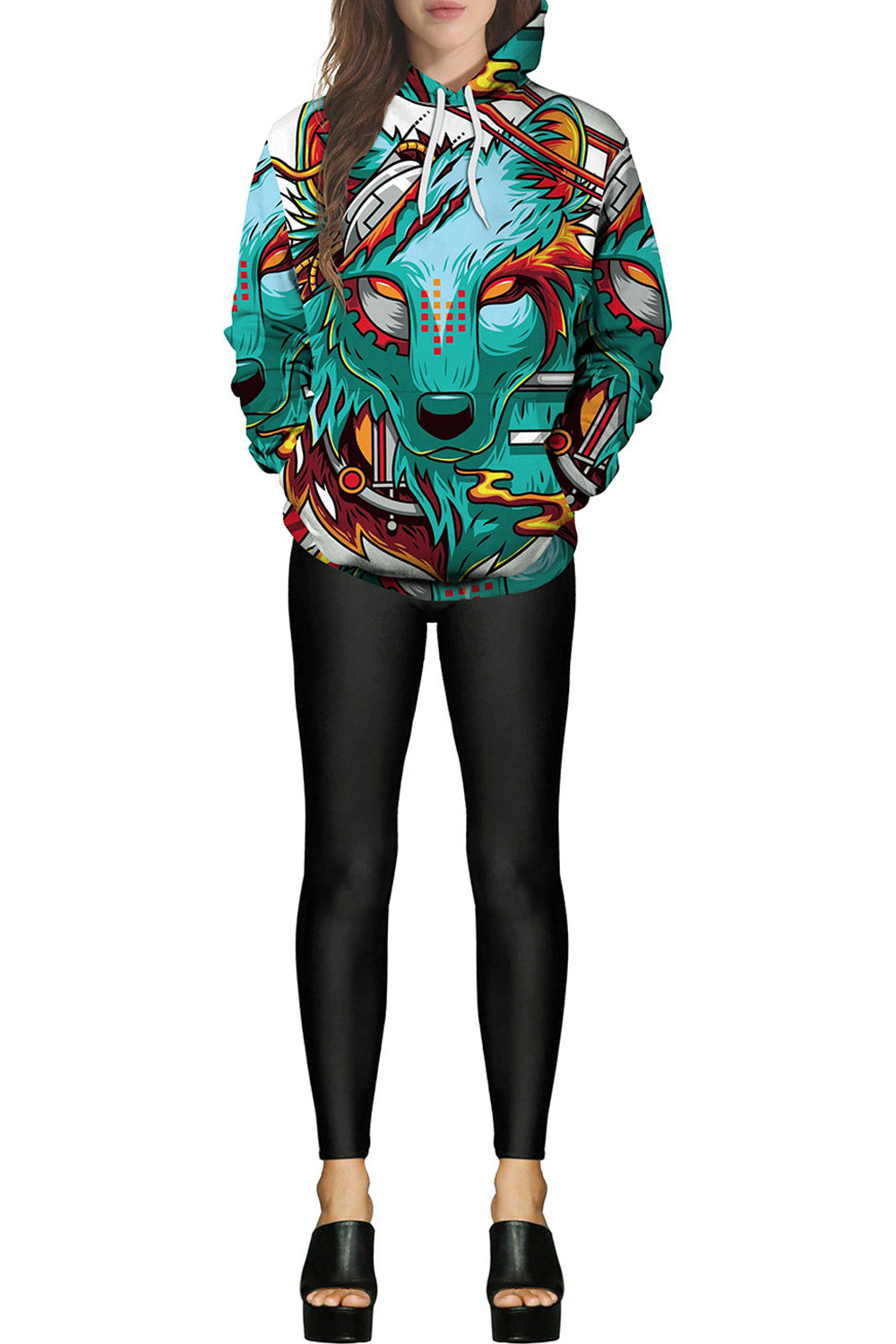 Women 3D Wolf Camouflage Warm Hoodie