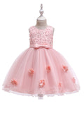 Kid Girl Dazzling Flower Silk Ribbon Party Dress