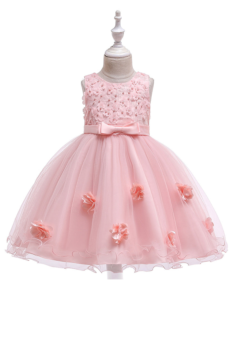 Kid Girl Dazzling Flower Silk Ribbon Party Dress