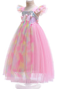 Kid Girls Elegant Sequin Flying Sleeve Party Dress