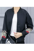 Women Lovely Embroided Sleeves Zipper Closure Jacket