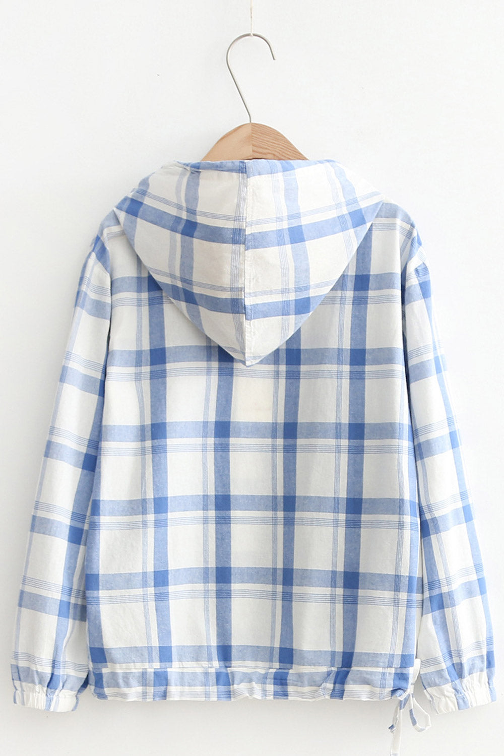 Women Plaid Design Loose Cotton Hoodie