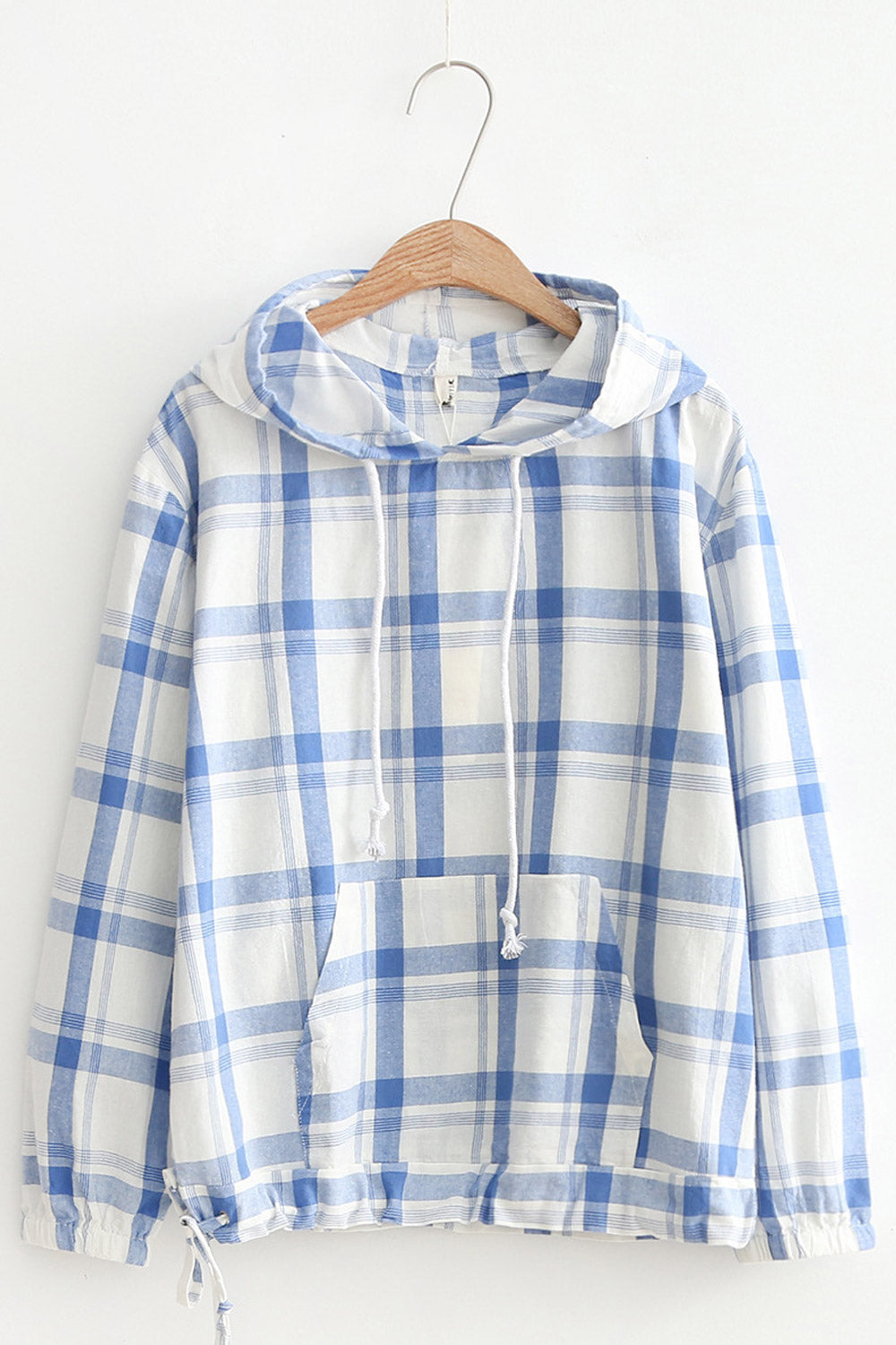 Women Plaid Design Loose Cotton Hoodie