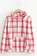 Women Plaid Design Loose Cotton Hoodie