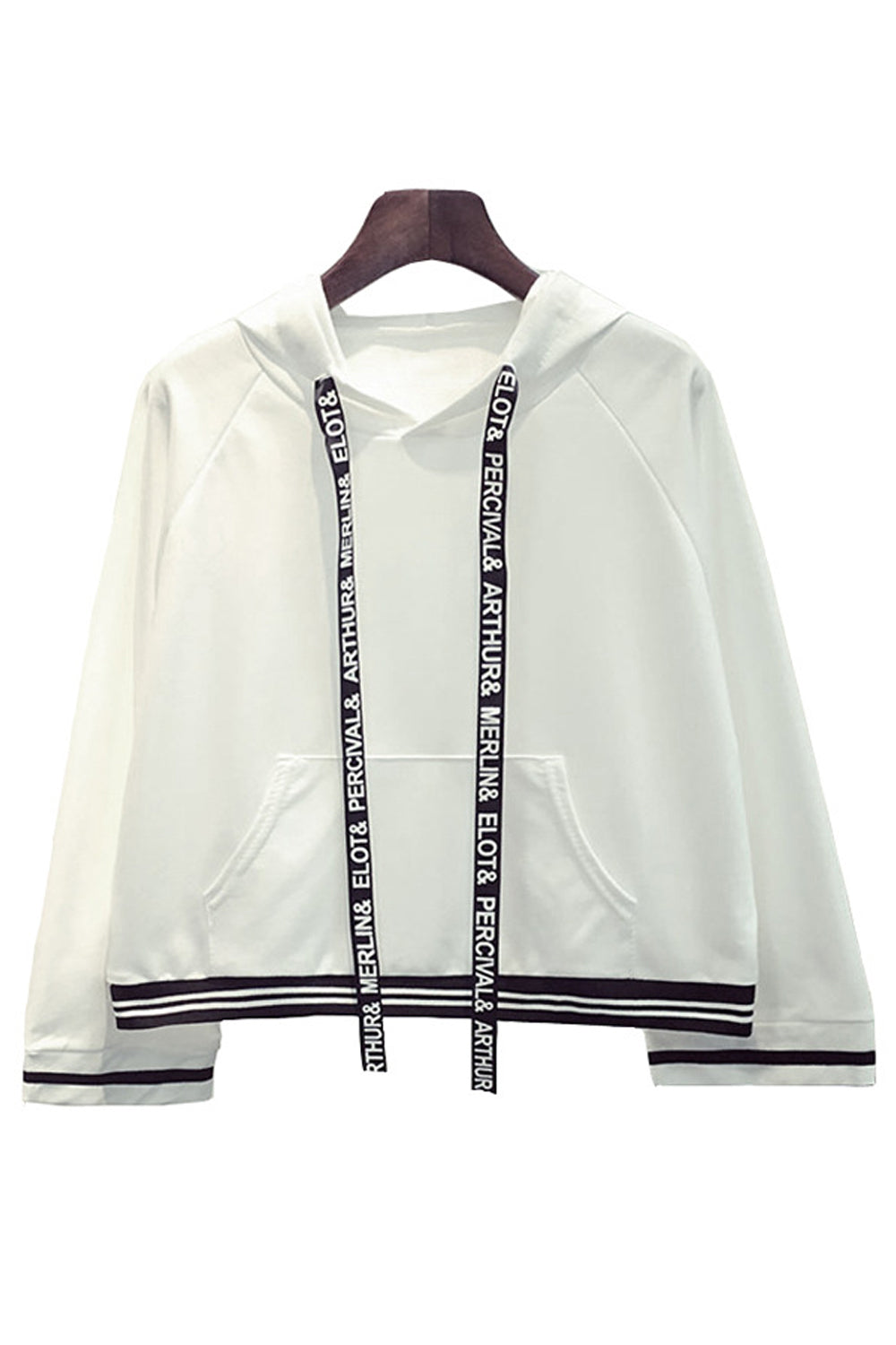 Women Delightful Solid Colored Durable Letter Drawstring Loose Long Sleeve Pullover Casual Hoodie