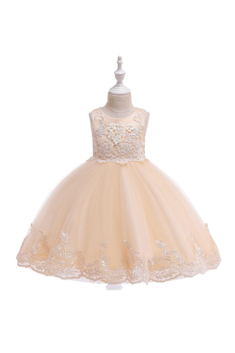 Kid Girl Elegant Embroidered Flower Fluffy Dress