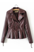 Women Classy Pleated Hem Leather Jacket