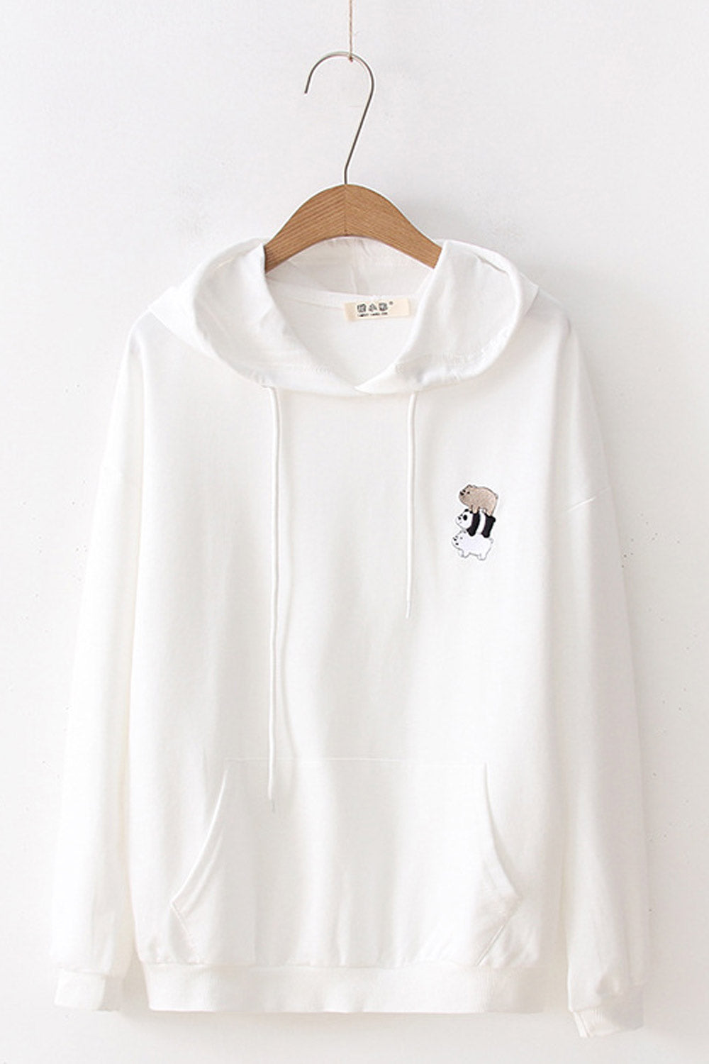 Women Warm Ribbed Cuff Bear Print Hoodie
