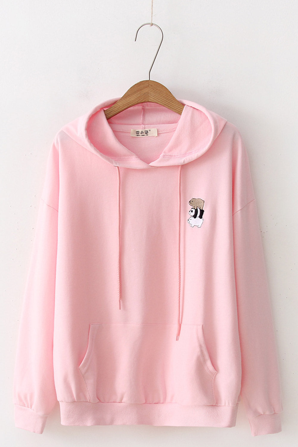 Women Warm Ribbed Cuff Bear Print Hoodie