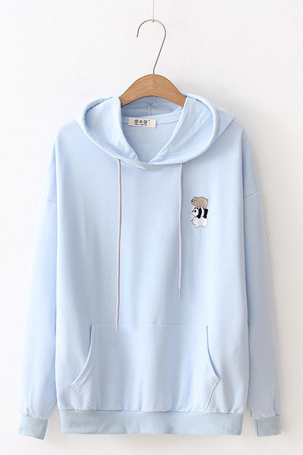 Women Warm Ribbed Cuff Bear Print Hoodie