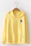Women Warm Ribbed Cuff Bear Print Hoodie
