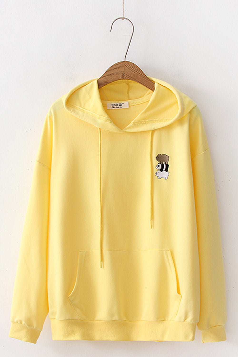 Women Warm Ribbed Cuff Bear Print Hoodie