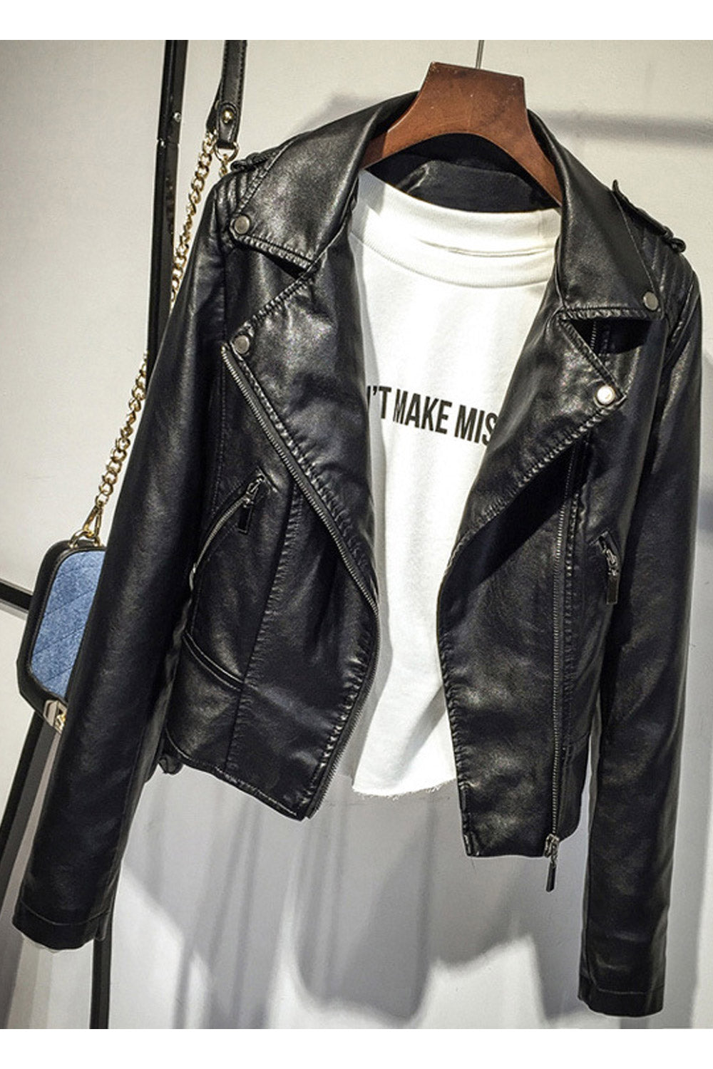 Women Fashion Suit Collar Leather Jacket