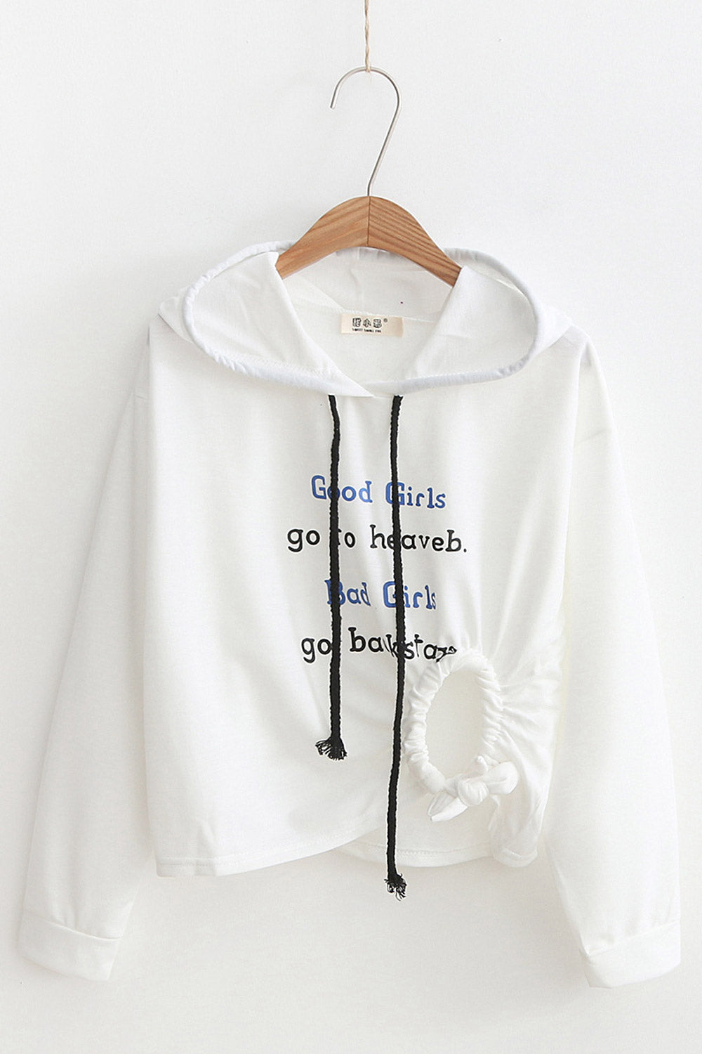 Women Side Hole Letter Print Casual Hoodie