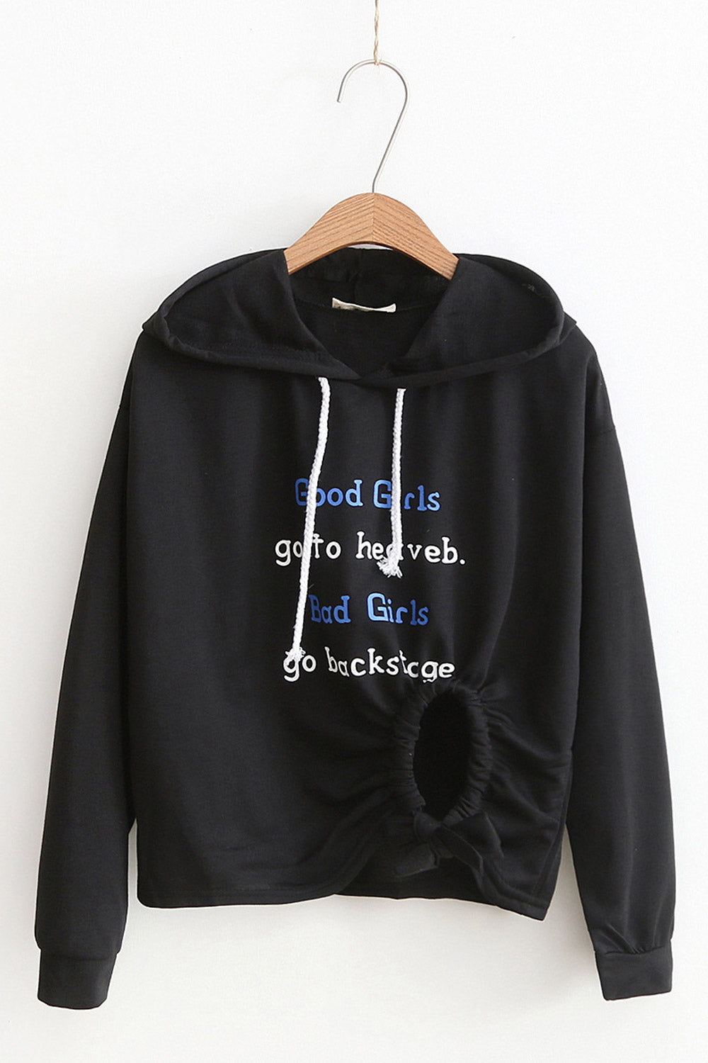 Women Side Hole Letter Print Casual Hoodie