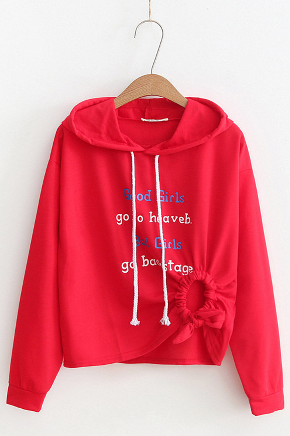 Women Side Hole Letter Print Casual Hoodie