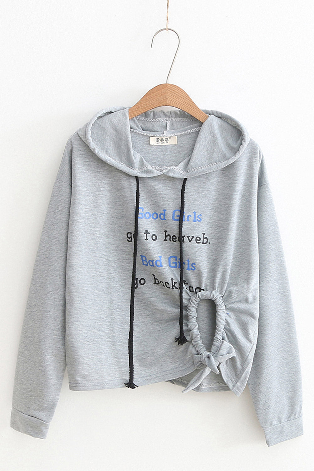Women Side Hole Letter Print Casual Hoodie