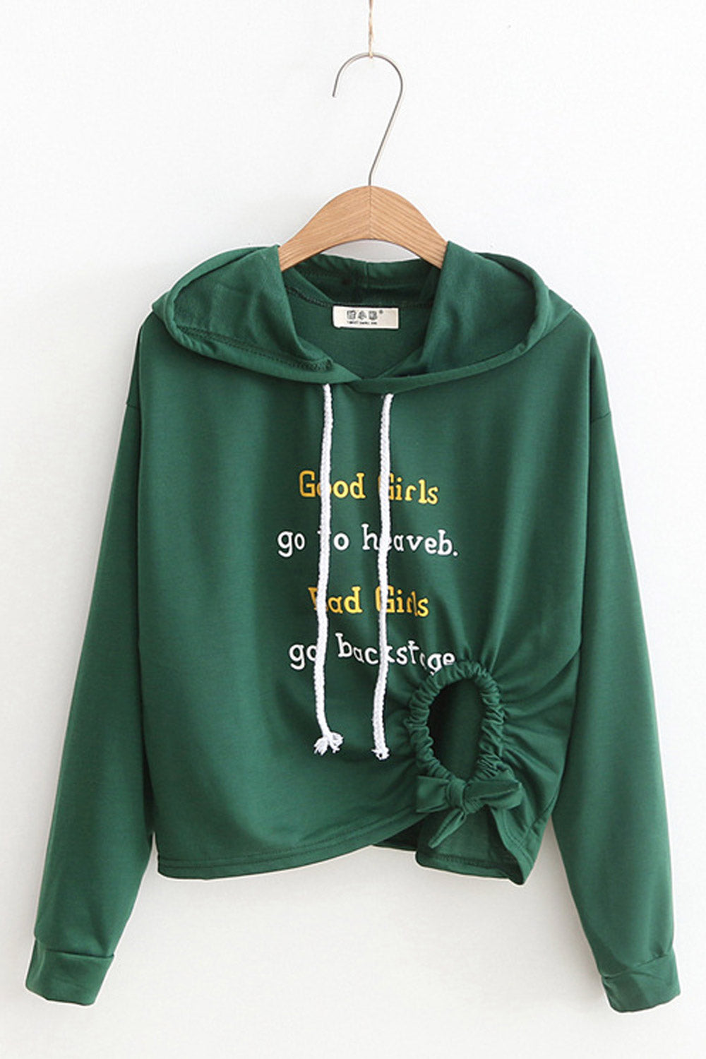 Women Side Hole Letter Print Casual Hoodie