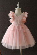 Kid Girl Fashion V Neck Flower Pettiskirt Wedding Dress