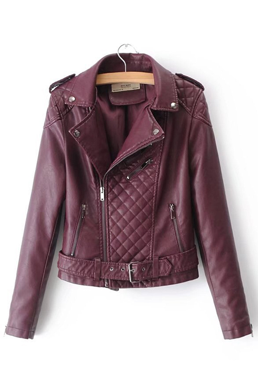 Women Stylish Long Sleeves Slim Casual Leather Jacket