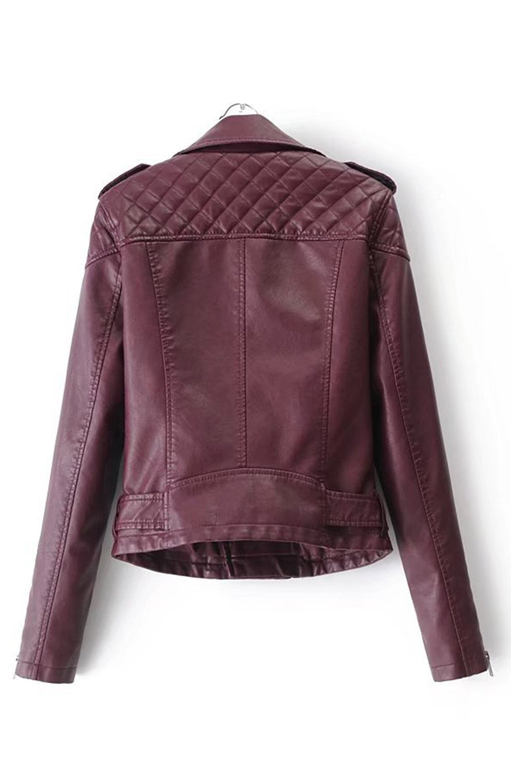 Women Stylish Long Sleeves Slim Casual Leather Jacket