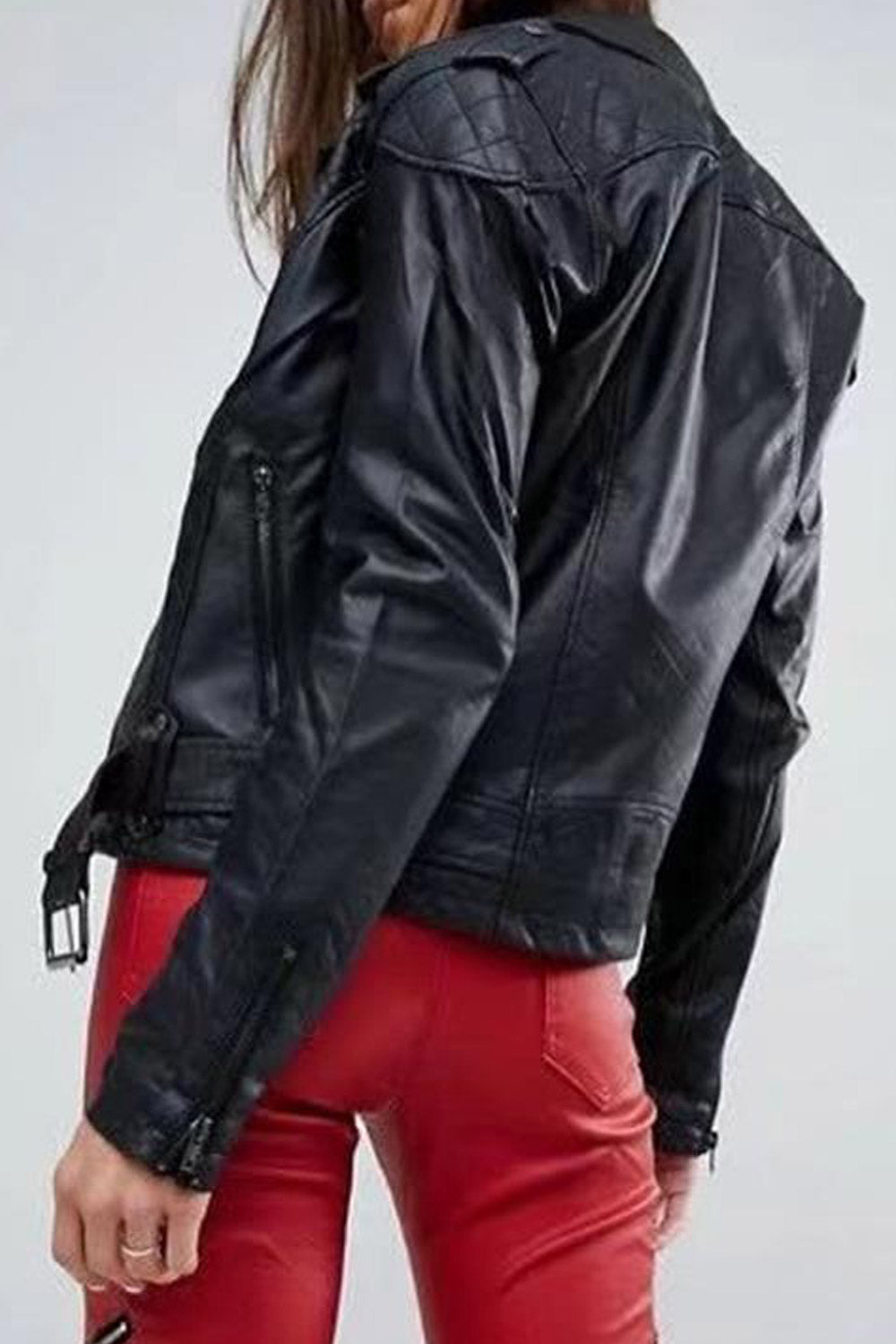 Women Stylish Long Sleeves Slim Casual Leather Jacket