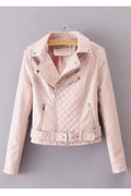 Women Stylish Long Sleeves Slim Casual Leather Jacket
