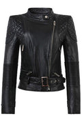 Women Beautiful Pleated Sleeves Leather Jacket