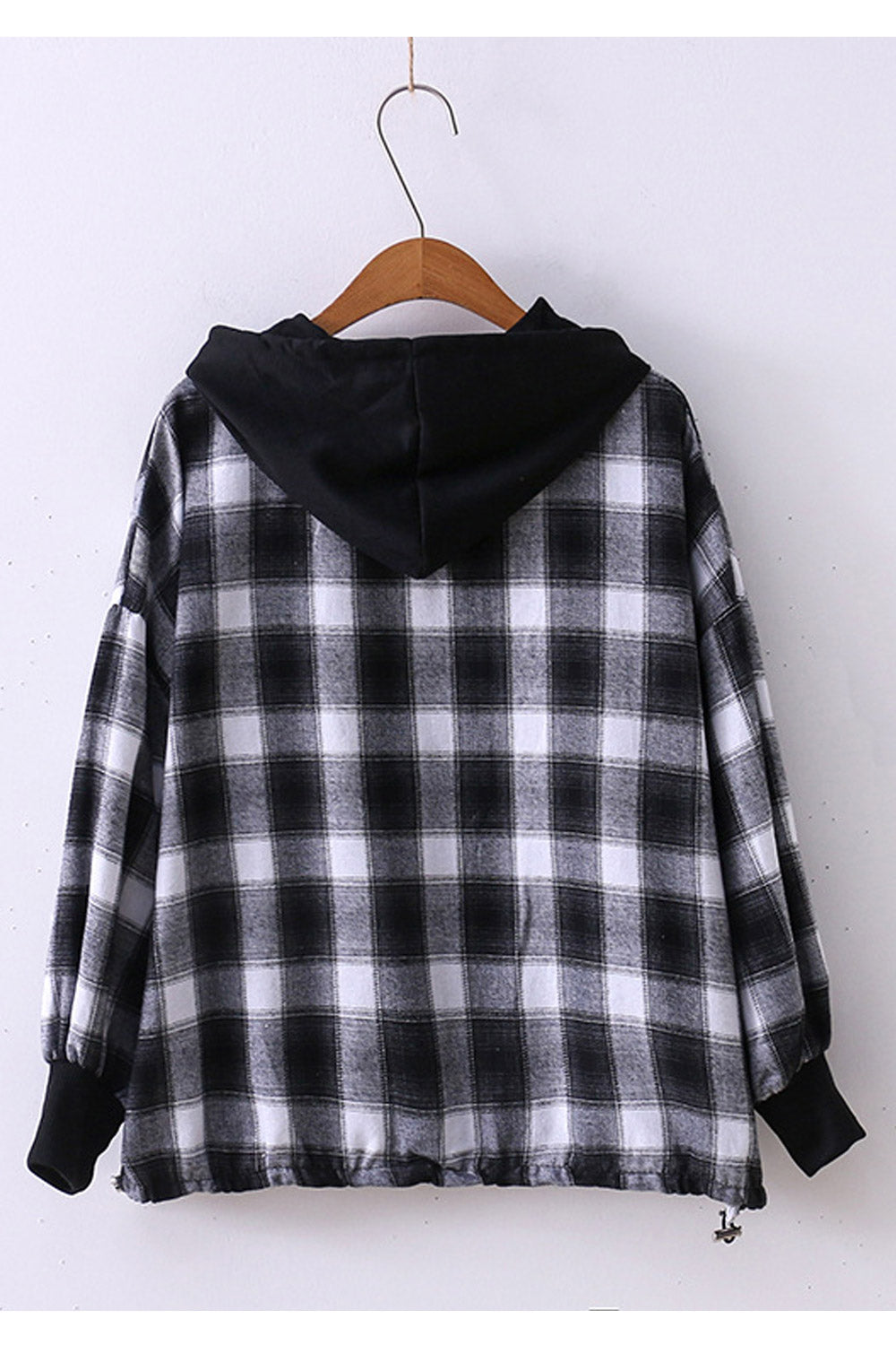 Women Casual Plaid Ribbed Cuff Casual Hoodie