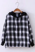 Women Casual Plaid Ribbed Cuff Casual Hoodie