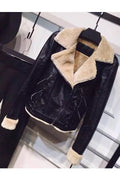 Women Classy Spread Collar Casual Leather Jacket