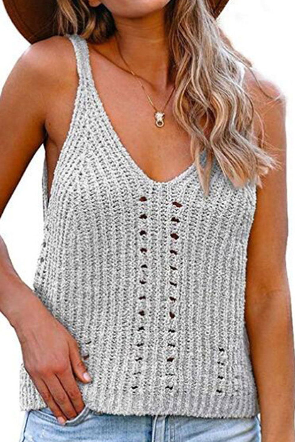 Women Knitted Sleeveless Deep V-Neck Easily Wearable Comfy Winter Sweater
