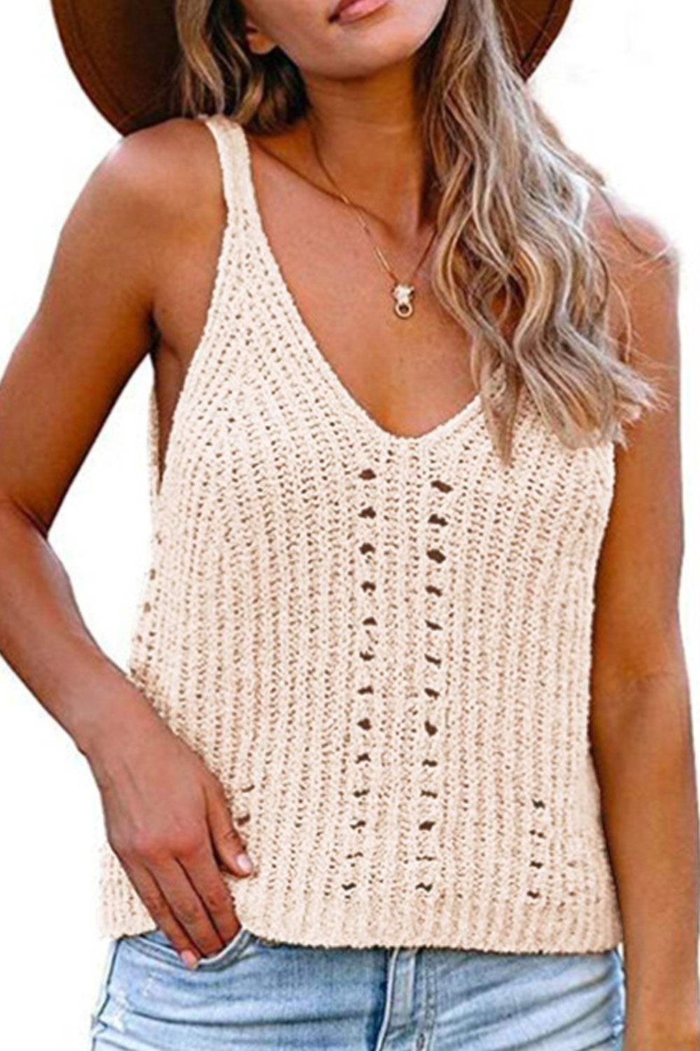 Women Knitted Sleeveless Deep V-Neck Easily Wearable Comfy Winter Sweater