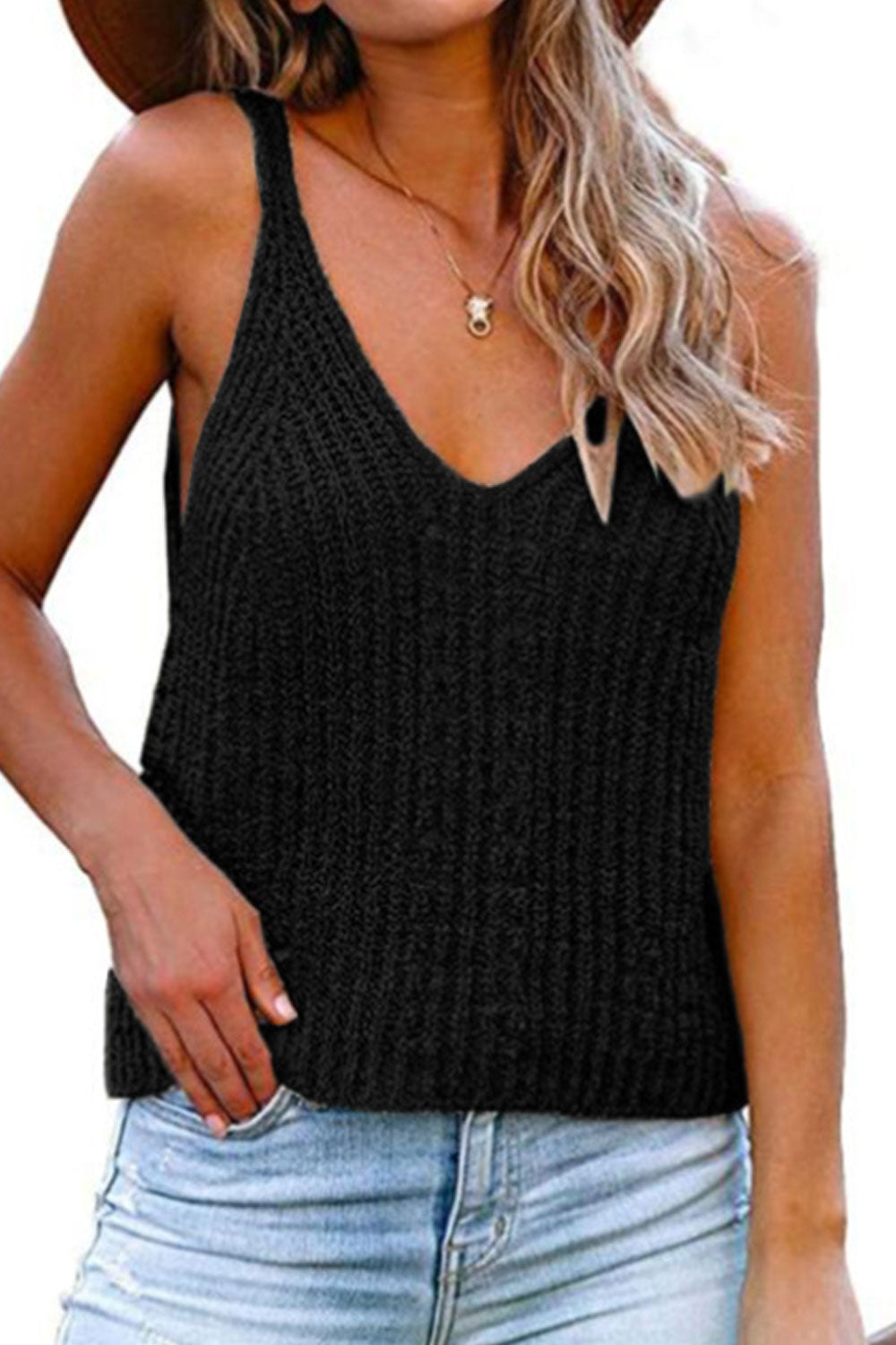 Women Knitted Sleeveless Deep V-Neck Easily Wearable Comfy Winter Sweater