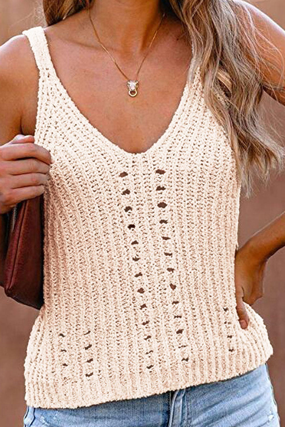 Women Knitted Sleeveless Deep V-Neck Easily Wearable Comfy Winter Sweater