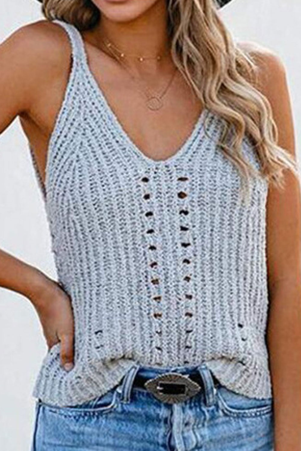 Women Knitted Sleeveless Deep V-Neck Easily Wearable Comfy Winter Sweater