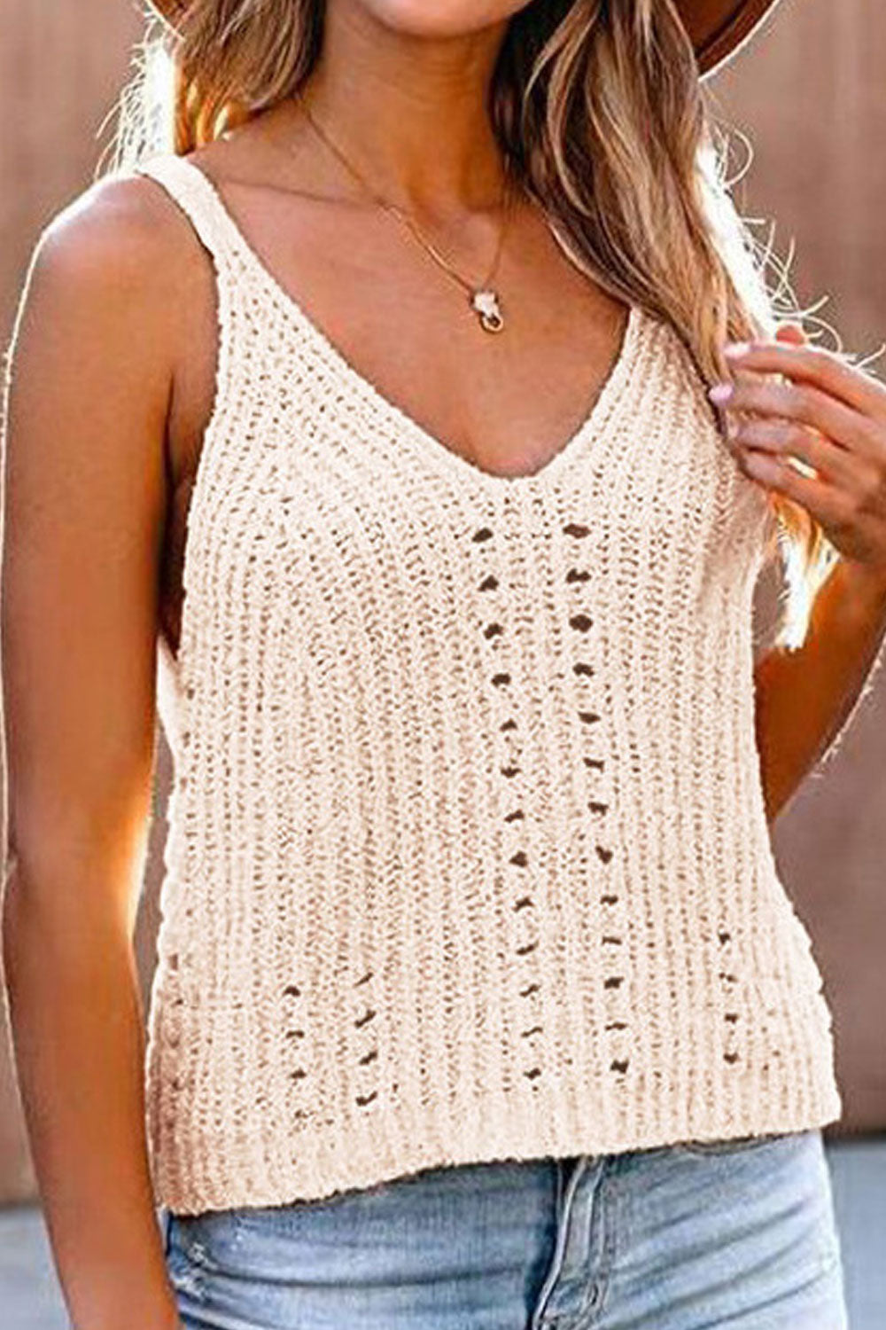 Women Knitted Sleeveless Deep V-Neck Easily Wearable Comfy Winter Sweater