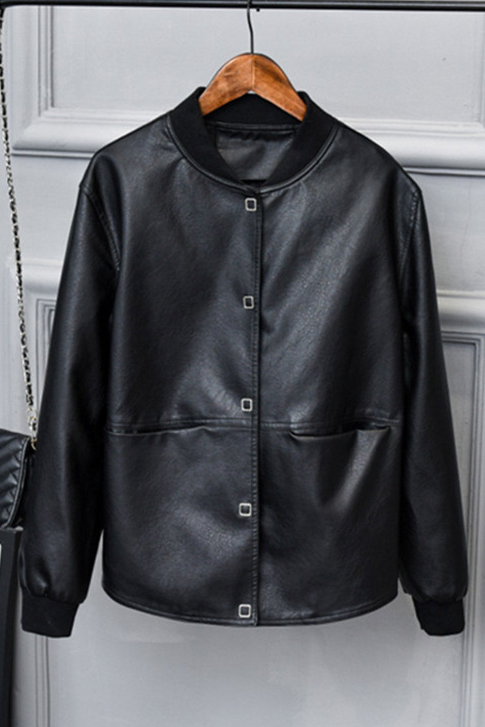 Women Charming Solid Color Casual Leather Jacket