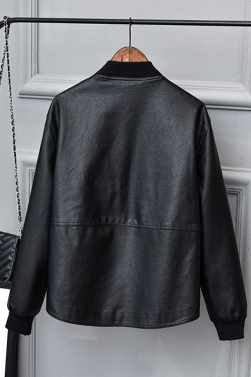 Women Charming Solid Color Casual Leather Jacket