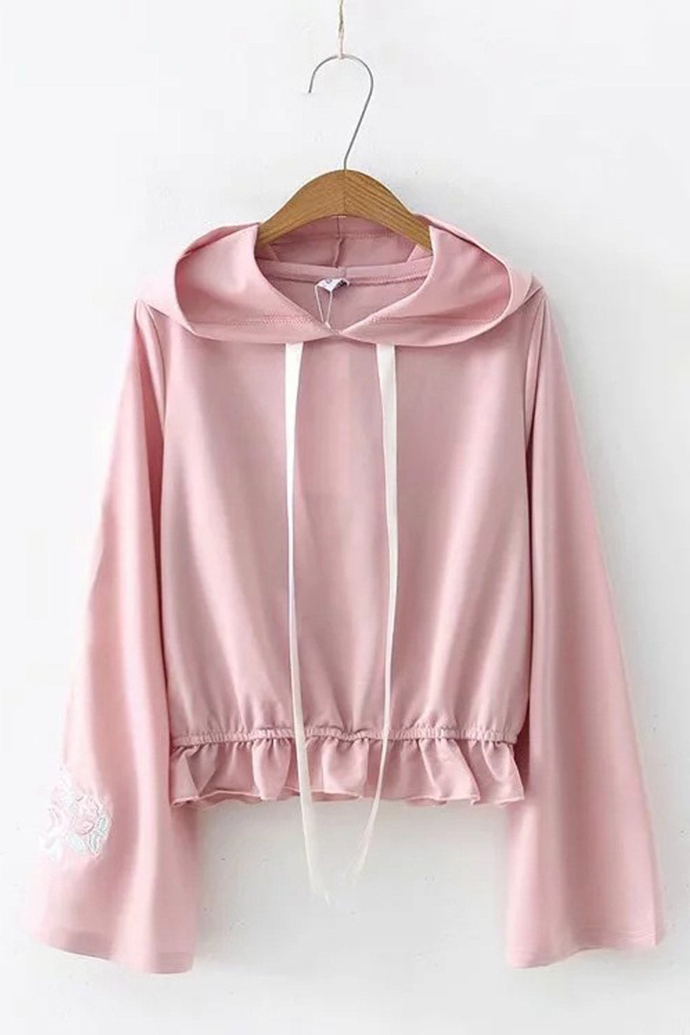 Women Fashion Solid Color Embroiderd Hoodie