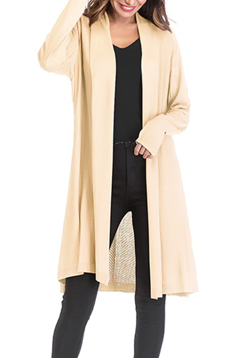 Women Solid Pattern Above The Knee Front Open Warm Knitted Winter Cardigan