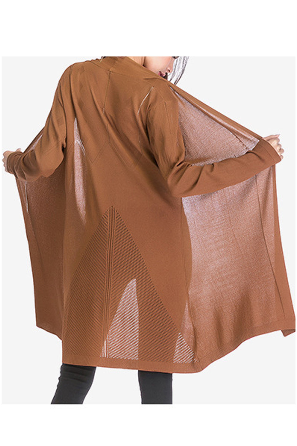 Women Solid Pattern Above The Knee Front Open Warm Knitted Winter Cardigan