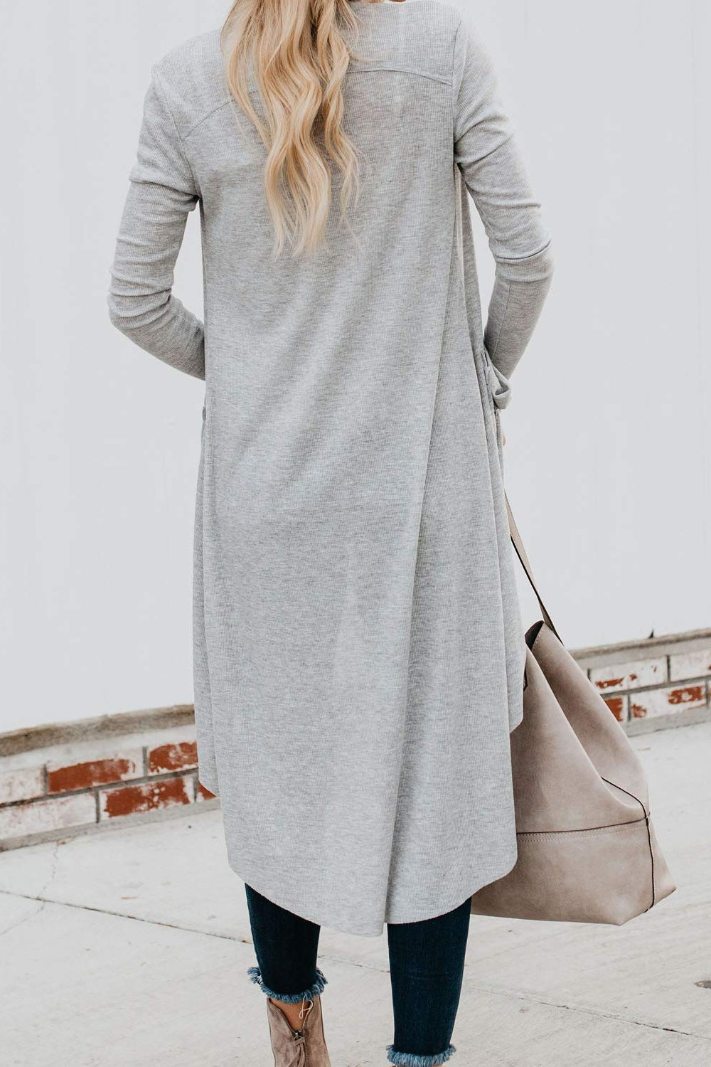 Women Good-Looking Solid Pattern Button Closure Above The Knee Warm Knitted Winter Cardigan