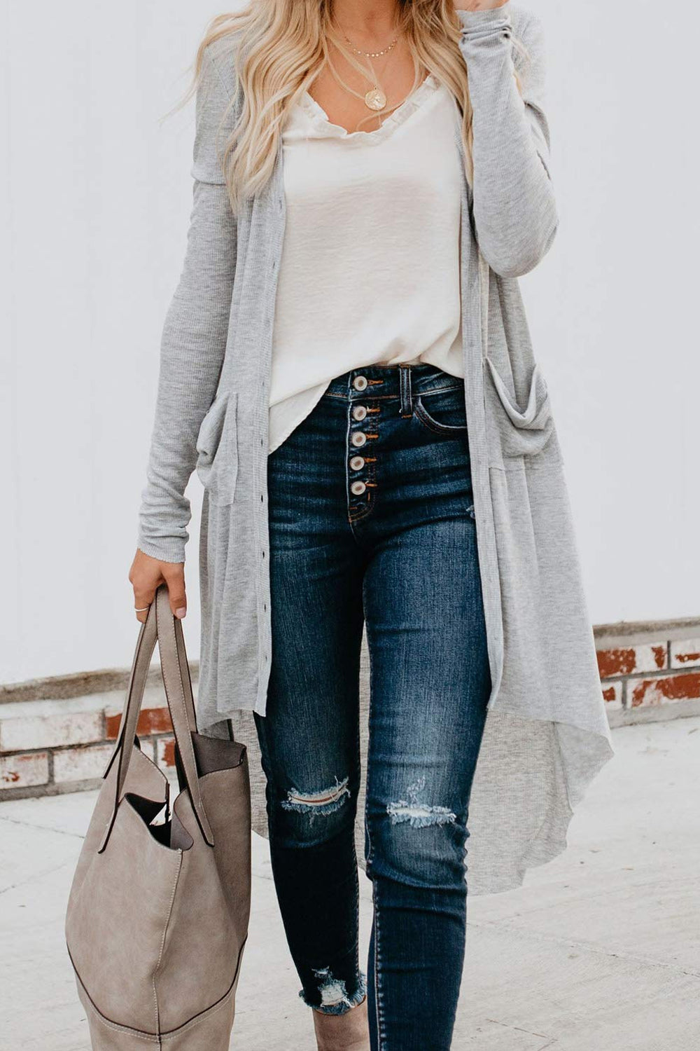 Women Good-Looking Solid Pattern Button Closure Above The Knee Warm Knitted Winter Cardigan