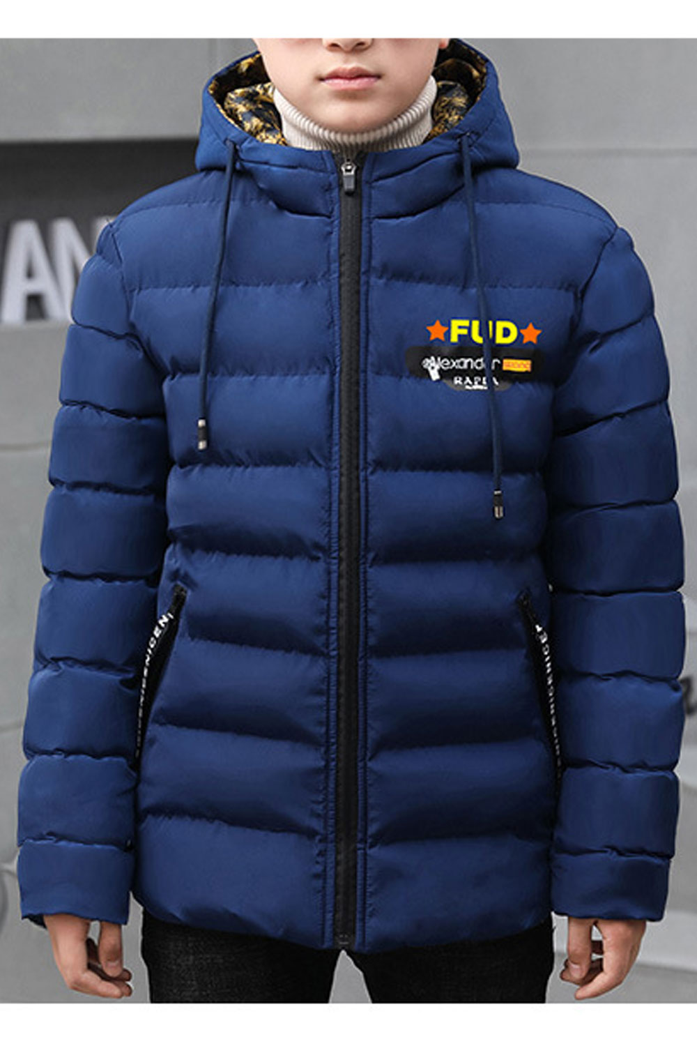 Kids Boys Trendy Solid Pattern Hooded Neck Reliable Flap Pockets Warm Padded Jacket
