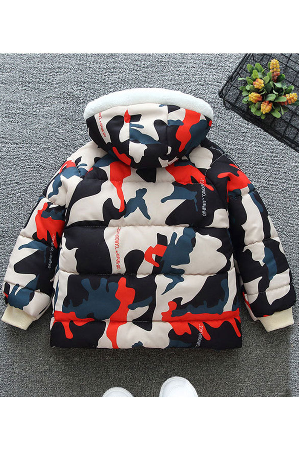 Kids Boys Elegant Camouflage Printed Useful Side Pockets Zip Closure Warm Padded Jacket